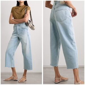 CITIZENS OF HUMANITY Ayla cropped frayed high-rise wide-leg jeans Size 28